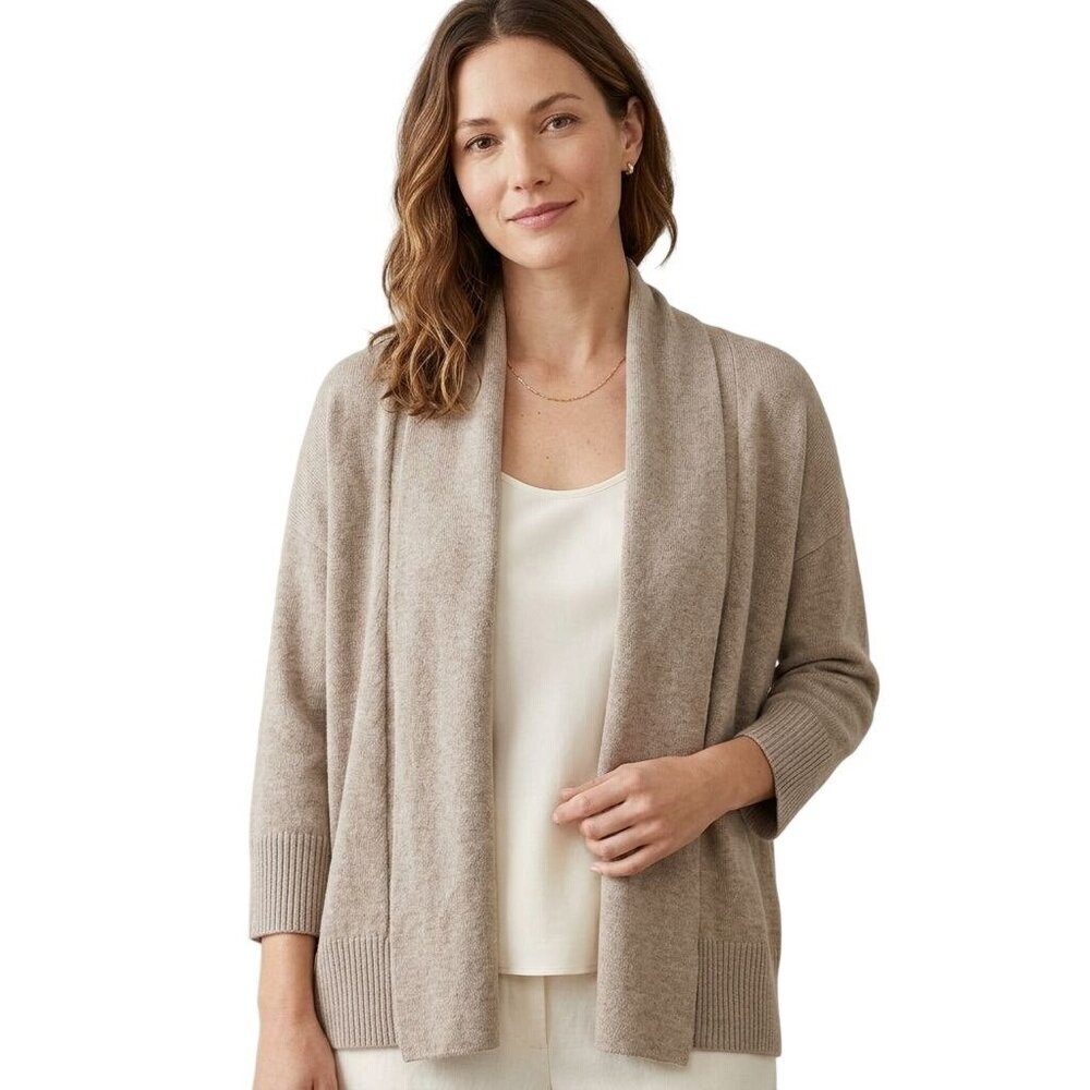 Eileen Fisher NWT Neutral Beige Organic Cotton Open Cardigan Sweater Size XS